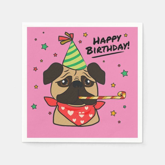 Happy Birthday Pug Girl Napkin (Front)