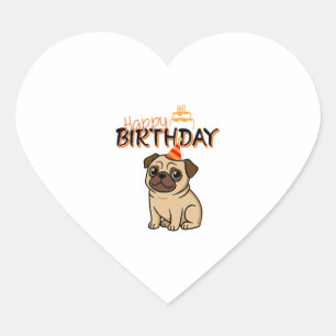 HAPPY BIRTHDAY PUG HEART STICKER