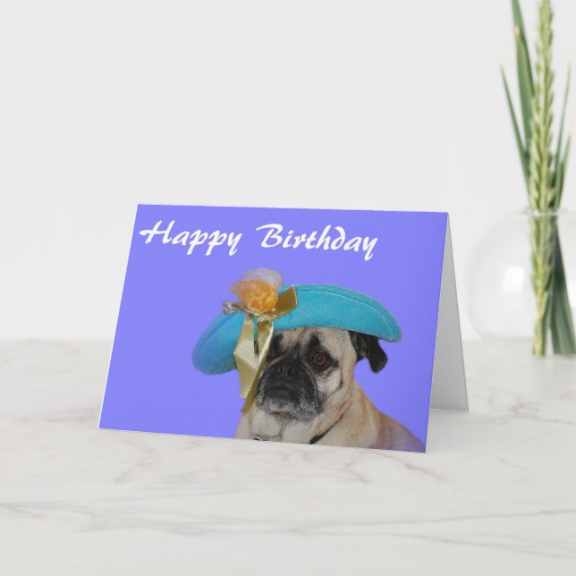 Happy Birthday Pug in a Hat Card (Front)