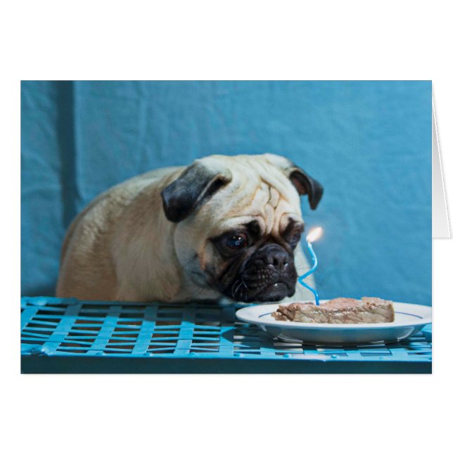 Happy Birthday Pug With Steak Candle - Card (Front Horizontal)