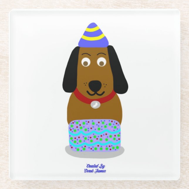 Happy Birthday Pup Glass Coaster (Front)