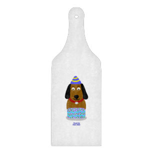 Happy Birthday Pup Glass Cutting Board Paddle