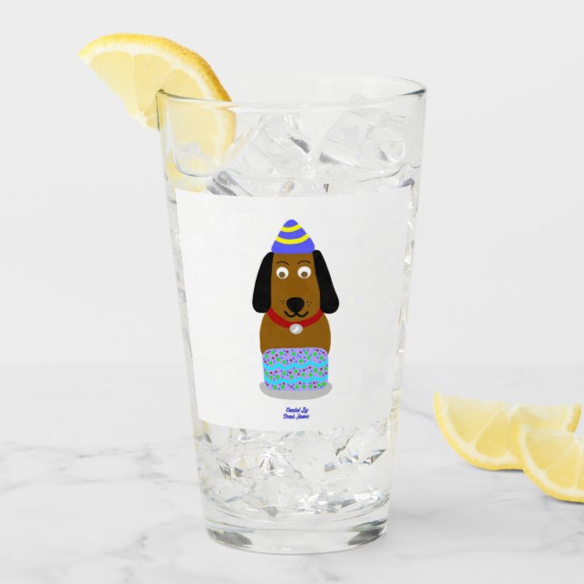 Happy Birthday Pup Glass Tumbler (Front Ice)