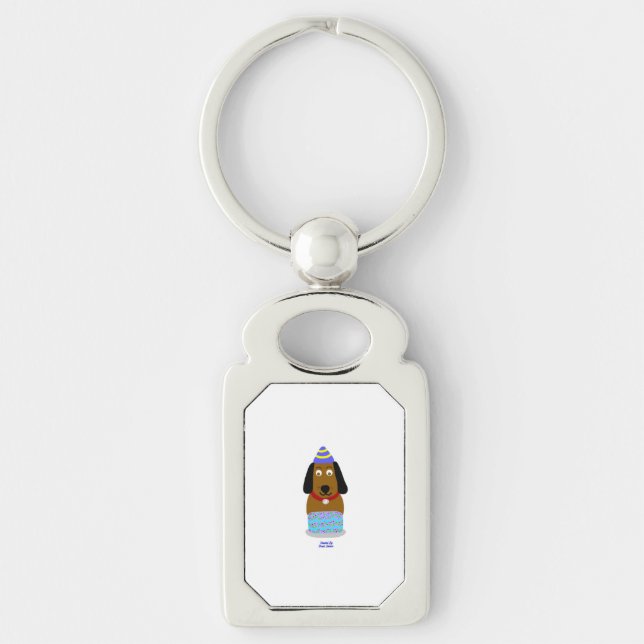 Happy Birthday Pup Rectangle Metal Keychain (Front)