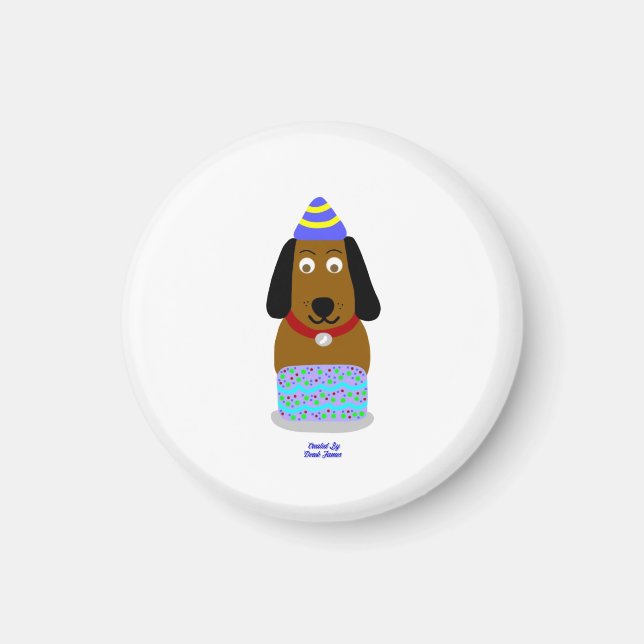 Happy Birthday Pup Round Magnet (Front)