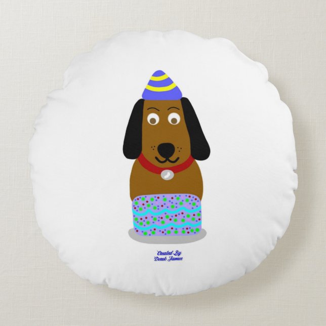 Happy Birthday Pup Round Throw Pillow (Front)