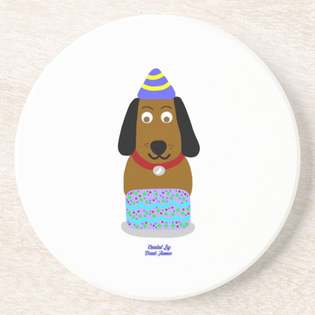 Happy Birthday Pup Sandstone Coaster (Front)