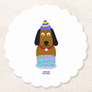 Happy Birthday Pup Scalloped Round Paper Coaster