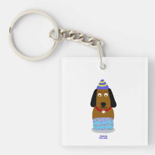 Happy Birthday Pup Square Keychain