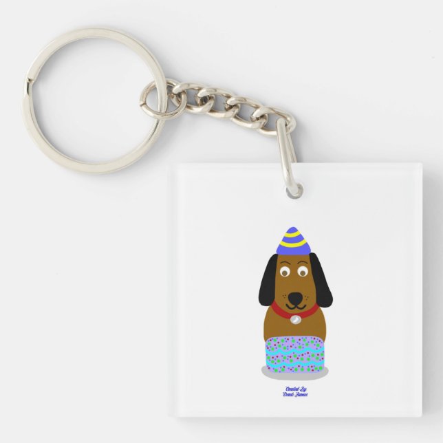 Happy Birthday Pup Square Keychain (Front)