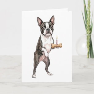Happy birthday puppy BOSTON TERRIER dog bone Card