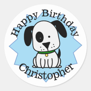 Happy Birthday Puppy Dog Personalised Classic Round Sticker