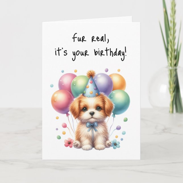 Happy Birthday Puppy Woof Celebrate Fur Real Card (Front)