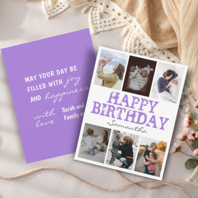 Happy Birthday Purpl 6 Photo Collage Greeting Card (Creator Uploaded)