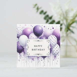 happy birthday purple balloons card