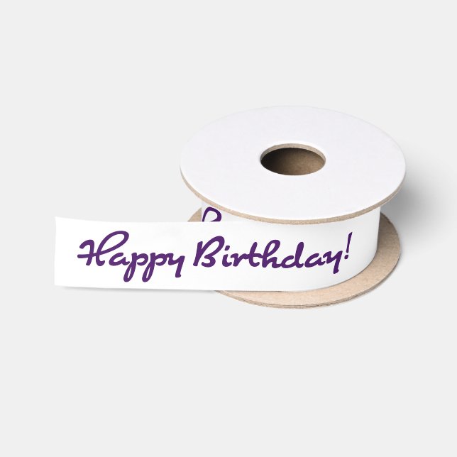 Happy Birthday! Purple Casual Medium Script Satin Ribbon (Spool)