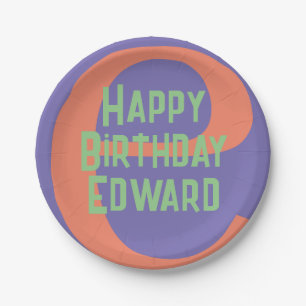 happy birthday purple coral mint paper plate