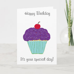 Happy Birthday Purple Cupcake Cherry Card