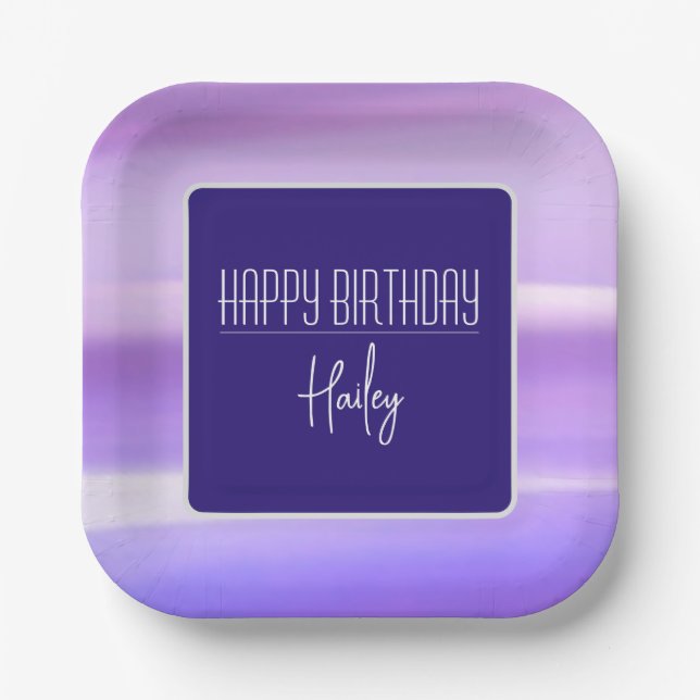 "Happy Birthday" Purple Customisable Paper Plate (Front)