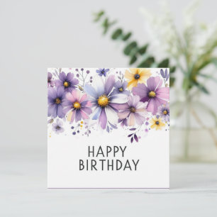 happy birthday purple flowers card