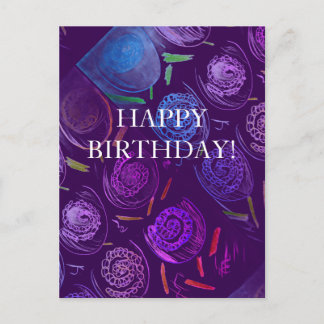 HAPPY BIRTHDAY PURPLE FLOWERS HOLIDAY POSTCARD