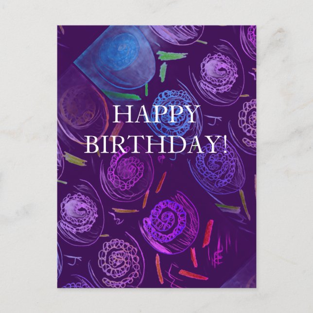 HAPPY BIRTHDAY PURPLE FLOWERS HOLIDAY POSTCARD (Front)