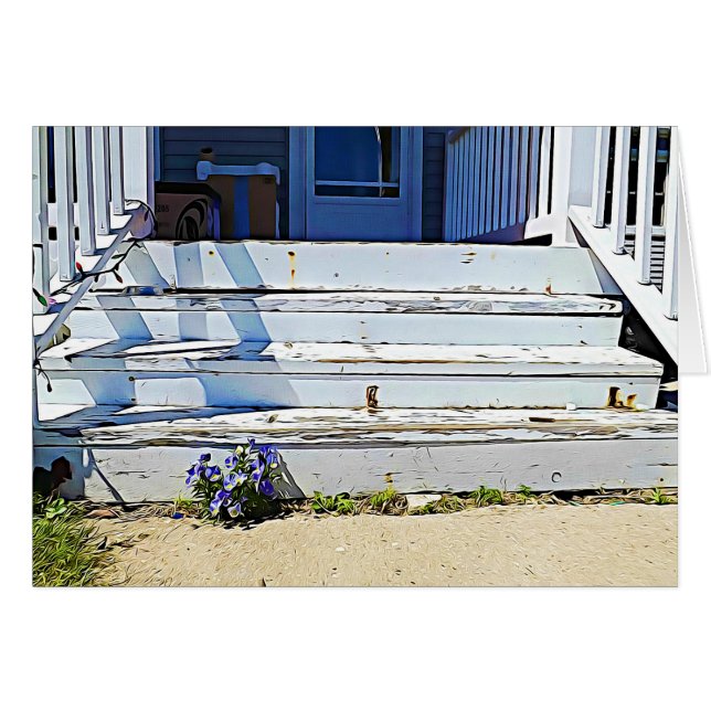 Happy Birthday Purple Flowers Stairs  Card (Front Horizontal)