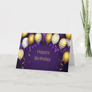 Happy Birthday - Purple/Gold Personalise Thank You Card
