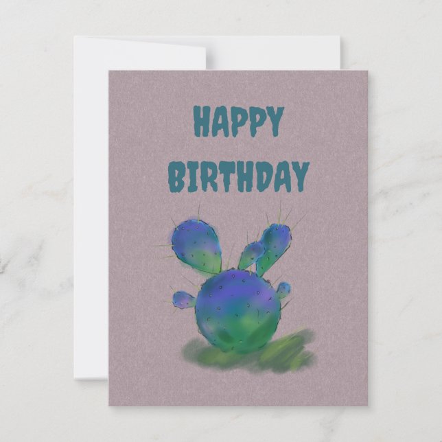 Happy Birthday Purple & Green Cactus Greeting Card (Front)
