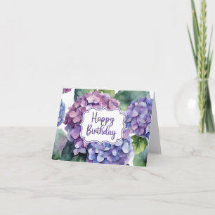Happy Birthday Purple Hydrangea Flowers  Card