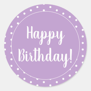 Happy Birthday Purple Lilac Polka Dot Classic Round Sticker