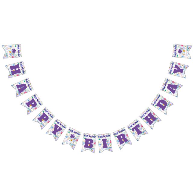 Happy Birthday Purple/Personalise Bunting Flags (All)