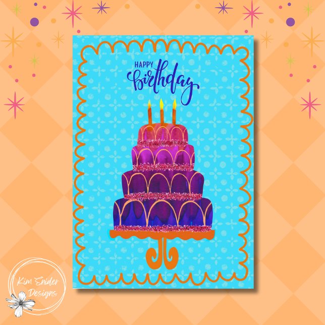 "Happy Birthday" Purple & Pink Cake with Candles Card (Creator Uploaded)