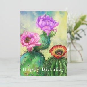 Happy Birthday - Purple Pink Red Cactus Flowers