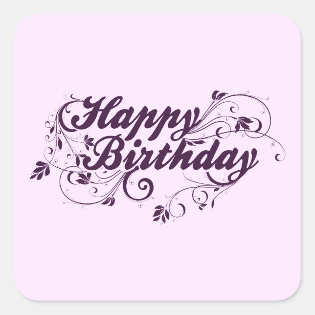 Happy Birthday Purple Swirls Square Sticker (Front)