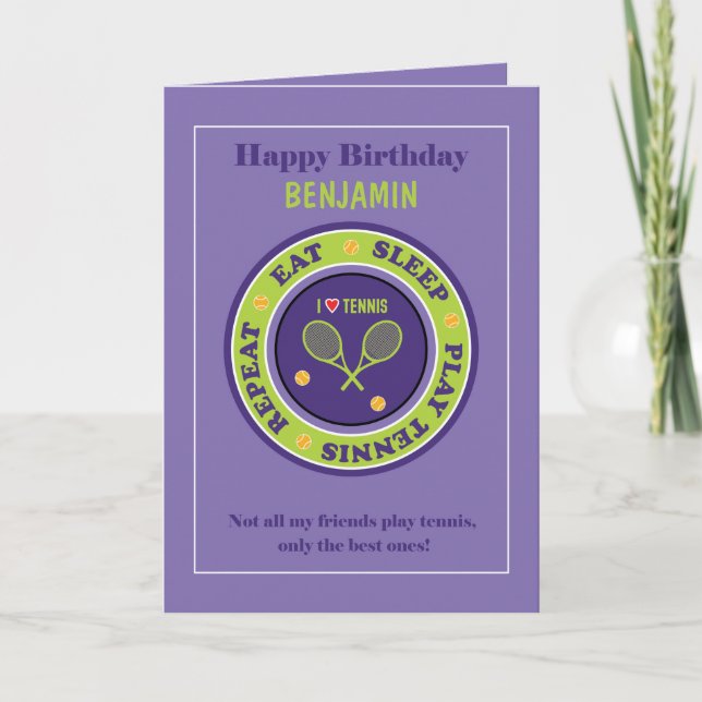 Happy Birthday, purple 🎾Tennis Birthday 🎉 Card (Front)