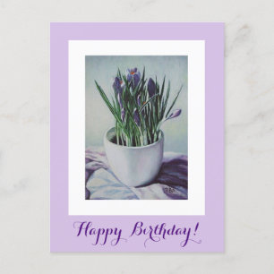 Happy Birthday purple vintage flowers fine art Po Postcard