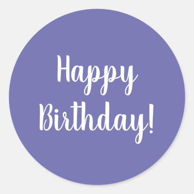 Happy Birthday Purple White Typography Classic Round Sticker (Front)