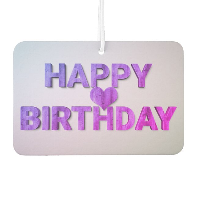 Happy Birthday Purple Wooden Cutout with Heart Car Car Air Freshener (Front)