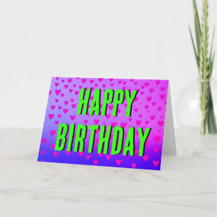 Happy Birthday Quote Neon Green Floating Hearts Holiday Card