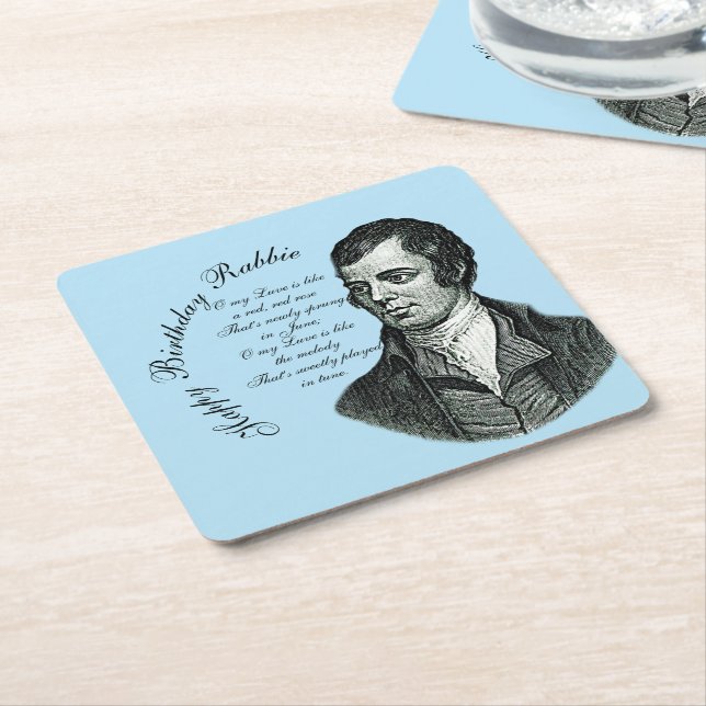 Happy Birthday Rabbie - Robert Burns Square Paper Coaster (Angled)