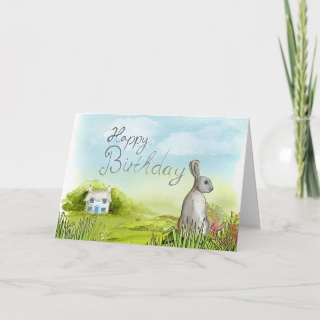 Happy Birthday Rabbit Blank Greeting Card (Front)