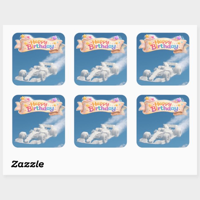 Happy birthday racing car cloud Square Sticker (Sheet)