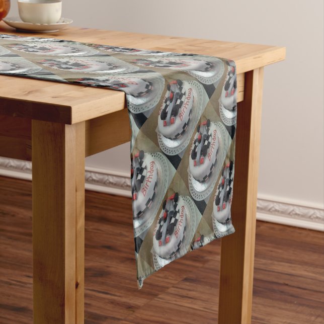 happy birthday racing car short table runner (In Situ)