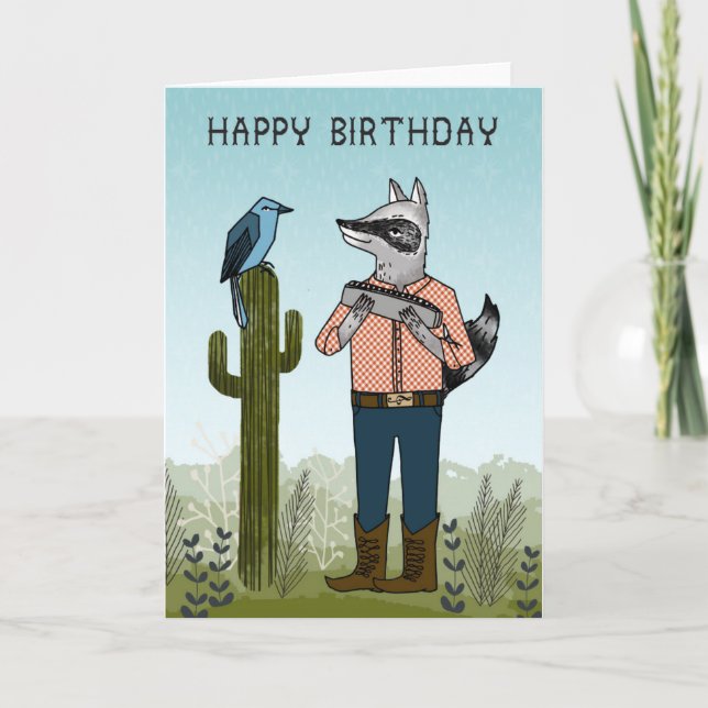 Happy Birthday - Racoon playing Harmonica Card (Front)