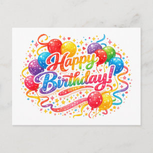 Happy Birthday Rainbow Balloons Confetti Postcard