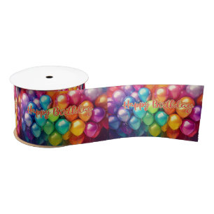 Happy Birthday Rainbow Balloons Satin Ribbon
