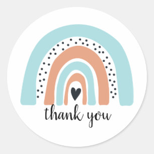 Happy Birthday Rainbow Blue Peach Classic Round Sticker