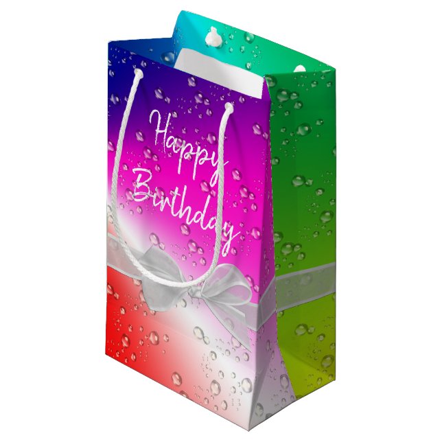 Happy Birthday Rainbow Bubbles  Small Gift Bag (Front Angled)