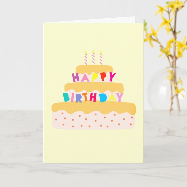 Happy Birthday Rainbow Cake  Card (Yellow Flower)